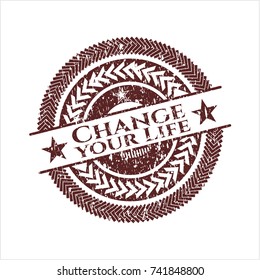 Red Change your Life distressed rubber texture