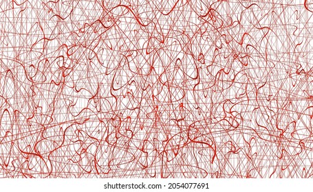 Red chaotic lines background  Hand drawn lines  Tangled chaotic pattern  Vector illustration 
