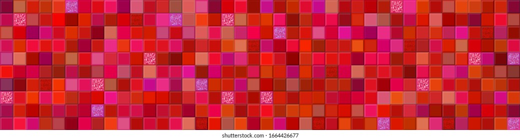 Red chaotic mosaic banner. Vector mosaic background. Red tiles with glitter elements. Geometric design. Seamless pattern. Follow other mosaic patterns in my collections.