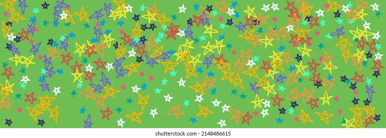 Rojo Caótico Mint Turquesa Vibrante Niños Púrpura De Fondo Violento. Imagen Innaíve De Color Azul Vivo Y Gris Amarillo. Estrellas de color rosa naranja verde Estrellas dibujadas a mano con neón blanco.