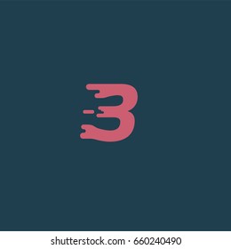 Red character '3' with speed effect from a typeface, vector illustration