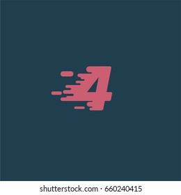 Red character '4' with speed effect from a typeface, vector illustration