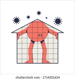 Red character  in home, stock vector illustration isolated on white background. Stay home vector illustration. Quarantine time.