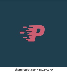 Red character 'P' with speed effect from a typeface, vector illustration