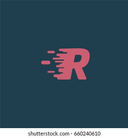 Red character 'R' with speed effect from a typeface, vector illustration