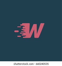 Red character 'W' with speed effect from a typeface, vector illustration