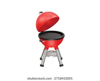 Churrasco de carvão vermelho Grill com tampa aberta ícone ilustração 3d renderização