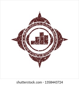Red chart icon inside distress rubber grunge texture seal