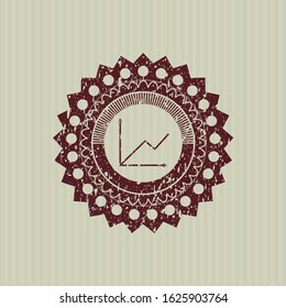 Red chart icon inside distress rubber grunge stamp
