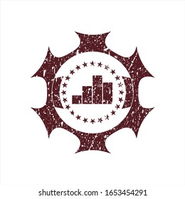 Red chart icon inside distress rubber seal with grunge texture