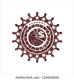 Red chart icon inside distressed rubber texture