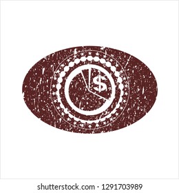 Red chart icon inside distressed rubber grunge texture stamp