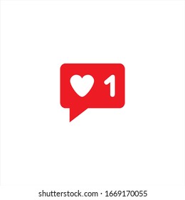 Icono rojo, marco de conversación con corazón y número uno. Ilustración vectorial.