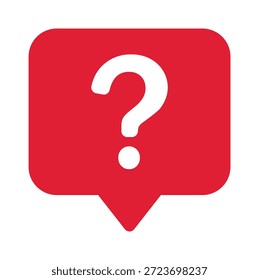 Red chat bubble with white question mark icon.