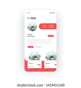 Red chat profile UI, UX, GUI screen for mobile apps design. Modern responsive user interface design of mobile applications including Person Profile screen