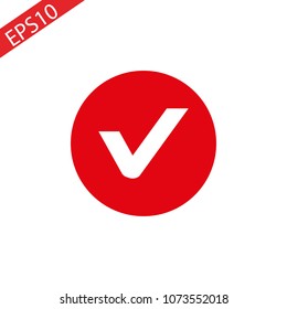 Red check flat icon on white background.