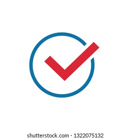 Red check mark in circle icon in trendy flat style, check box icon. Vector illustration isolated on white
