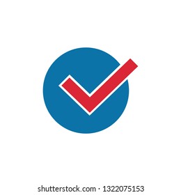 Red check mark in circle icon in trendy flat style, check box icon. Vector illustration isolated on white