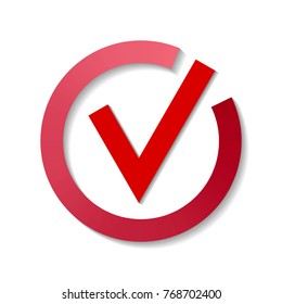 Red check mark in circle on white background, gradient, vector