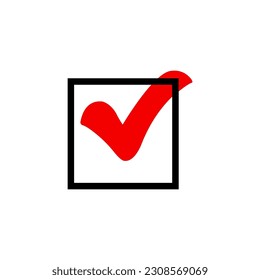 Icono de marca de verificación roja en una caja. Símbolo de marca en color rojo, ilustración vectorial.