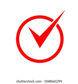 Red check mark icon in a circle. Check list button icon