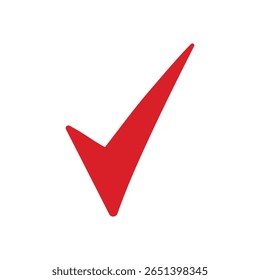 Red check mark icon template, Tick vector symbol in red color, Approved symbol in hand drawn style, Correct vote choice isolated sign