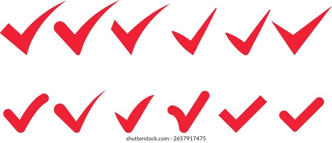  Plantilla de icono de marca de verificación roja. Signo aprobado. Símbolo de la marca. señal de la insignia verificada de las redes sociales. Corregir símbolos de elección de voto. señales de lista de comprobación
