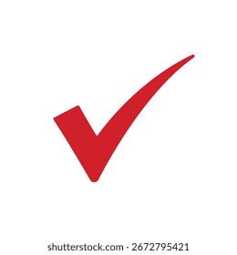 Red check mark icon template, Tick vector symbol in red color, Approved symbol in hand drawn style, Correct vote choice isolated sign