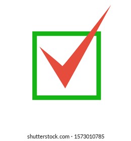 Red check mark icon. Tick symbol in green color, vector illustration.