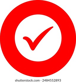 Red check mark icon. Tick ​​symbol in red color. Checkmark in a circle line icon. Successful Execution icon. Replaceable vector design	