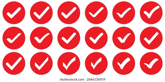 Red check mark icon. Verified badge, verification symbol set. Check mark illustration on white background. Red check mark icon and Approved, Accept icon. vector illustration.