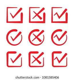 red check mark icons, hand drawn and brush design