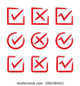 red check mark icons, hand drawn and brush design