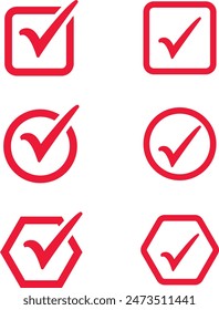 Red check mark icons set vector