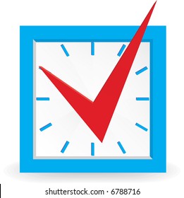 Red check mark on clock. Vector illustration