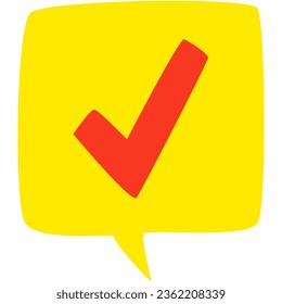 red check mark in square chat bubble, doodle style, isolated in white background, vector illustration 