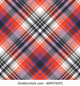 Red check pixel plaid seamless pattern. Vector illustration.