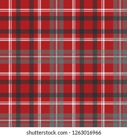 Red check plaid seamless fabric texture. Vector illustration.
