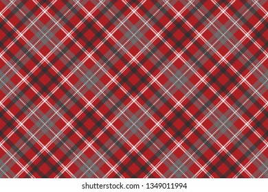 Red check plaid seamless fabric texture. Vector illustration.