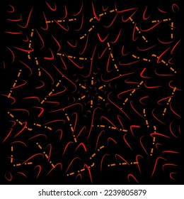 red check shape and orange stripe dot line with black background radial for poster or else