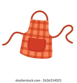 Red checkered apron with pocket, drawn in flat cartoon style, isolated on white background.