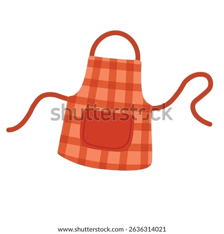 Red checkered apron with pocket, drawn in flat cartoon style, isolated on white background.