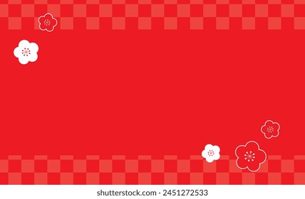 Red checkered background and plum illustration background material