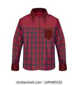 Red Checkered Buttoned Shirt with Long Sleeves and Pocket as Male Clothing Item Vector Illustration