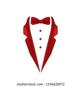 red checkered colored bow tie dinner jacket collar icon. Element of evening menswear illustration