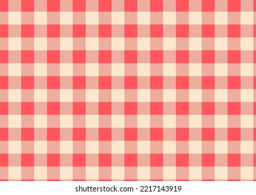 Red Checkered Fabric With Crossed Patterns On A Yellow Background, Designed For Tablecloths, Blankets, Curtains, Garments, Gingham.