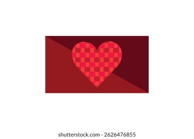 Red checkered heart on love line art design isolated background illustration 