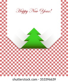 Red checkered picnic tablecloth with paper napkin christmas design