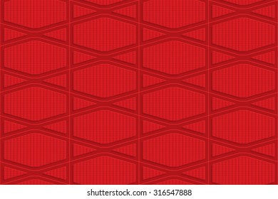 Red checkered squashed hexagons.Seamless geometric background. 3D layered and textured pattern with realistic shadow and cut out effect.