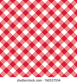 Red Checkered Textile products. Texture Gingham seamless pattern. Vector illustration squares or rhombus for fabric, napkin, plaid, tablecloths, towel, clothes, linen, dresses, bedding blankets quilts